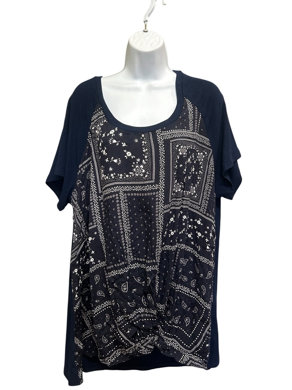 Suzanne Betro Weekend Bandana Patchwork Print Top - Size 1X